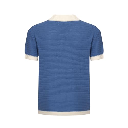 OXKNIT Mens Knit Polo Shirts Vintage Short Sleeve Golf Shirts Textured Retro Poloshirt White V-Neck2
