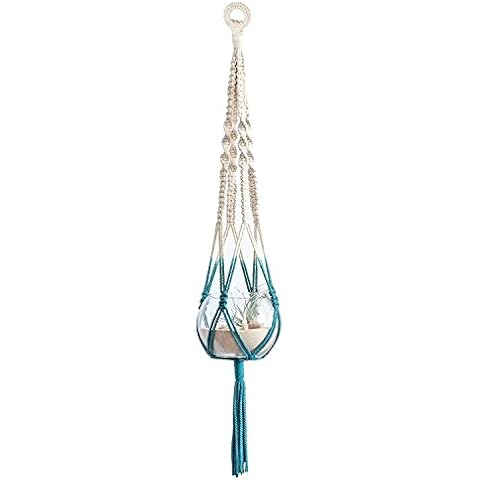Orino Cotton Rope Macrame Plant Holder Dyed Hanging Planter Basket 4 Legs 40 Inch, Blue, Total 3 Pieces Cover