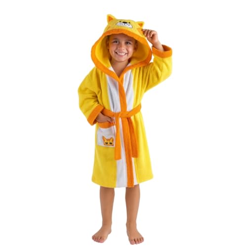 Top Towel - Peignoir Enfant Garçon et Fille Tigre en Coton 100% | Éponge Douce et Absorbante Certifiée OEKO-TEX® 450 g/m² | Avec Capuche, Poches et Ceinture – Idéal pour Bain ou Piscine – 6 Ans