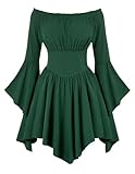 Scarlet Darkness Renaissance Costume Women Bell Sleeve Off Shoulder Asymmetrical Dress Green L