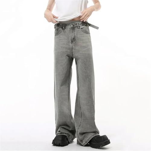 Men's Jeans Adjustable Belt Solid Color Droop Vintage Trousers Straight Loose Wide Leg Denim Pants4