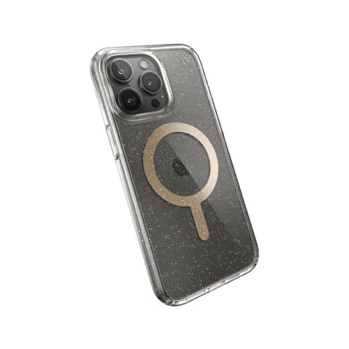 Image of Speck Presidio Lux Glitter MagSafe Case for Apple iPhone 16 Pro Max, Clear /Gold Glitter