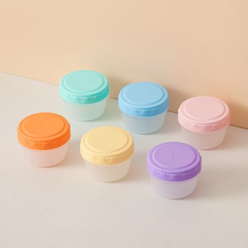 IKiKiCubee Small Containers with Lids, Reusable Plastic Bowls for Snack and Puree, Salad Dressing Container to Go, Deli, Sauce, Freezer Condiment Containers, Dishwasher Safe (colorful,6 pack, 10 oz)