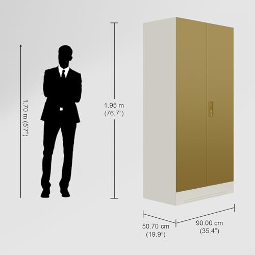 Image of Godrej Interio Almirah Slimline 2-Door Steel Almirah, Cupboard for Clothes (Alpine White and Amber Green Matte), 1-Year Warranty, 1 Locker, 4 Shelves