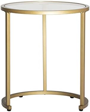 Studio Designs Home Camber Modern 20" and 14.5" Round Set of Nesting Tables in Gold/Clear Glass, Metal