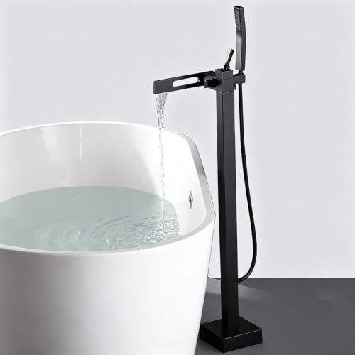 Mitigeur baignoire cascade noir sur pied pour une salle de bain moderne chic - 2