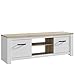 Produktbild Newroom TV Lowboard Weiß Matt und Bianco Eiche TV Schrank Modern - 161,4x54,1x42,2 cm (BxHxT) - Fernsehtisch TV Board Rack - [Akil.Ten] Wohnzimmer Wohnstube