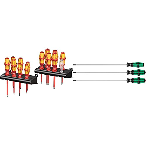 Image of Wera 105631 Kraftform 14 Piece Big Pack 1000v VDE Screwdriver Set & 335/350/355/3 Kraftform Plus Extra-Long Screwdriver Set, PH/PZ/SL, 3pc, 05347735002