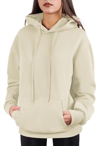 Cloud Essentials Oversized Pullover Hoodie for Women Soft Fleece Cotton Blend, Cozy Everyday Sweatshirt Kahki