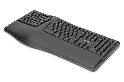 DIGITUS Teclado inalámbrico ergonómico - Distribución de Teclado DE (QWERTZ) - Botones de Acceso Directo - Receptor Nano USB - Negro