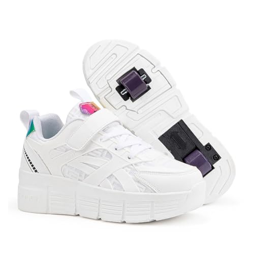 Kids Roller Skates Shoes Sneakers for Boys & Girls, Outdoor Skateboarding Shoe with 2-Wheels Fashion Parkour Shoes Unisex Retractable Skating Shoes for Children's Park Sports Walking