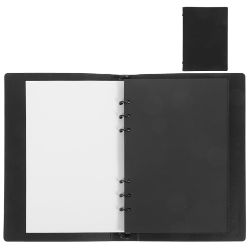 Cuaderno espiral negro de hojas sueltas en piel de poliuretano