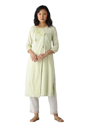 Image of Taneira Women Cotton Embroidered Light Green Kurta for Women (KUSS22FW6676XL-Light Green-XL)