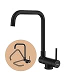 Baollansa Grifo de cocina plegable, alta presión, giratorio 360°, de acero inoxidable, con alcachofa y grifo mezclador de larga duración (negro)