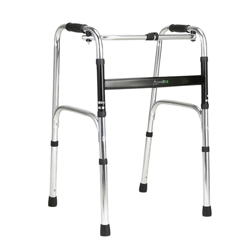 Image of Asmofit Premium Lightweight Aluminum Height Adjustable Folding Walker (Silver) | Portable Mobility Aid for Seniors, Elderly & Patients | Durable & Easy to Use Walking Support