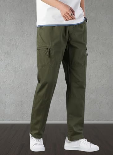 Image of Men's Cargo Pants | Casual Cotton Cargo Trousers for Men | Regular Fit Multi Pocket Outdoor Travel Pants | Stylish Comfortable Casual Bottom Wear for Men