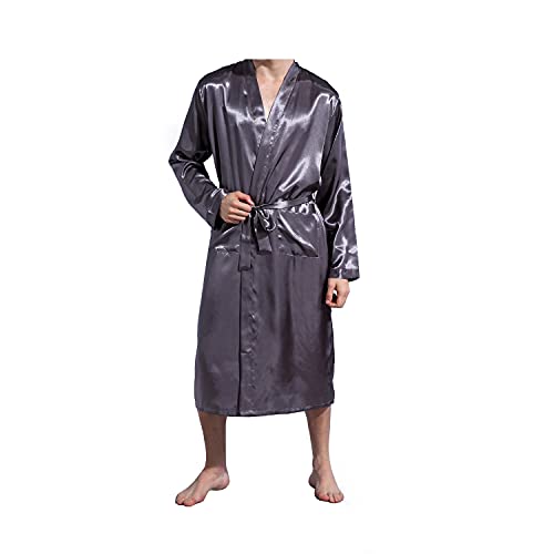 Foetest Bathrobe Long Robes Men Thin Solid Color Nightgown Long Sleeve Cardigan Sleepwear Loose Glossy Clothes Silk #TOP5