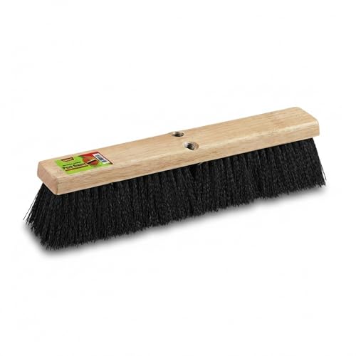 Image of Black Indoor Push Broom Head - Heavy Duty Hardwood Block - Polypropylene Bristles - Deck Scrub Brush - Two Threaded Handle Holes for Better Assist (18 inch)