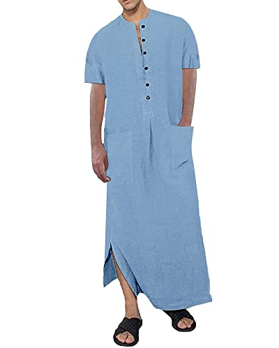 YAOHUOLE Robe longue décontractée à manches longues pour homme avec poches et boutons, 03 Bleu, XL Cover