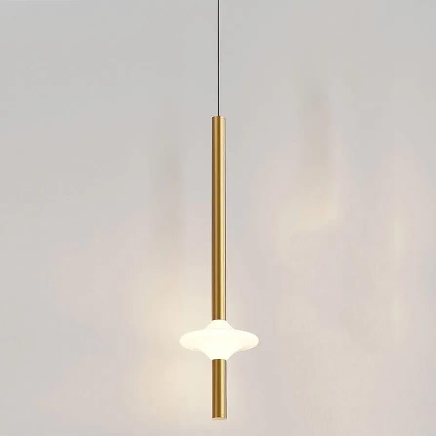 Image of Modern Gold Pendant Light with 3-Color LED | Adjustable Hanging Light for Bedroom & Living Room | Ceiling Hanging Lamp for Bedside, Home Decoration & Office