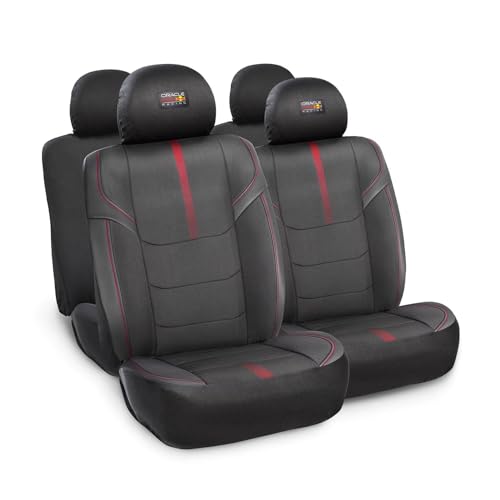 ROLMOVIL Funda Asientos Coche Delanteros Red Bull Racing Negro Rojo – Juego Fundas Asientos Universales Diseño Acolchado con Costuras Decorativas – Protector Asientos Auto Deportivo