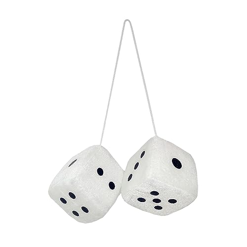 GVSAVY 1 Pair of 2 Car Hanging Plush Dice Car Pendant Square Car Interior Decoration Vintage Style Car Pendant for Car Truck(White) 7*7*14cm