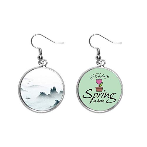 Pendientes de primavera estilo chino un regalo de joyas decorativas con paisaje acuarela