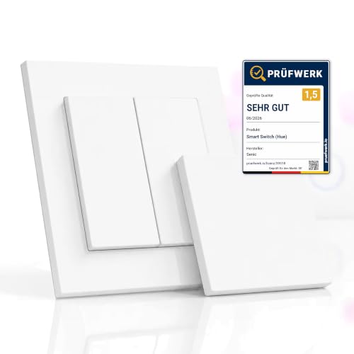 Senic Friends of Hue Smart Home Lichtschalter matt weiß | Kabelloser & batterieloser Hue Schalter und Dimmer für Philips Hue (Zigbee) | Smart Switch flexibel montierbar & dimmbar