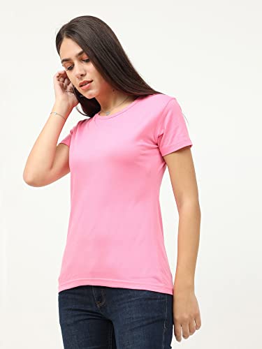 Image of FLEXIMAA Women's Cotton Plain Round Neck Half Sleeve T-Shirt