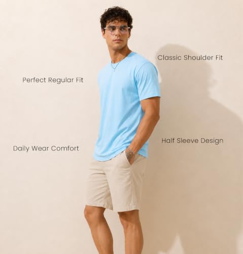 Image of Sleepynuts Men's Everyday Wear Crew Neck Regular Fit T-Shirt | Half Sleeve Solid Plain Casual T-Shirt for Men | Soft Breathable Fabric |