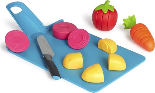 Casdon Joseph Joseph Toys. Chop2Pot. Super Safe Kitchen Playset for Kids with Foldable Chopping Board and Choppable Play Food. For Children Aged 2+, Blue