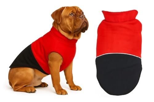 Image of The Pets Company Dog Winter Coat Jacket, Clothes, Windproof, Reversible, Light Weight, Washable, Ultra Warm Thick Fleece Lined Dog Vest for Cold Weather Protection, (Red Black, XX-Large - 30 Inch)