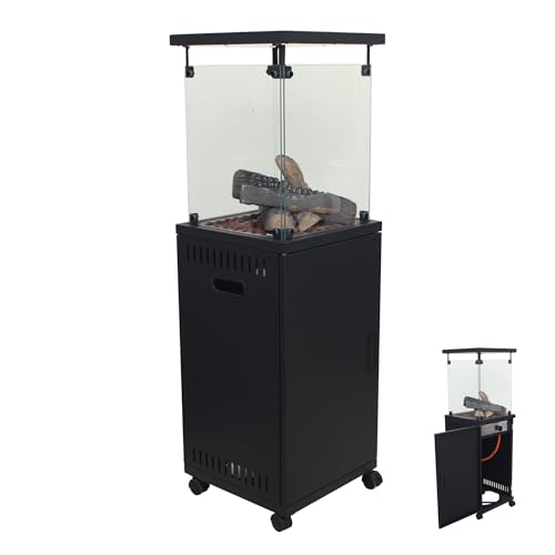 SOLEILUX Stufa Patio a gas gpl 11 Kw con accensione piezoelettrica e legnetti decorativi - Riscaldatore da esterno decorativo 42x42x H 140cm - Ideale per bar, ristoranti, strutture