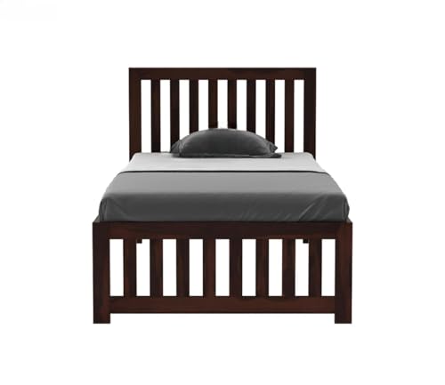 Image of KR Furniture Solid Sheesham Wood Single Bed | 6x3 ft Wooden Cot with Slatted Headboard & Footboard | Strong Frame Support | Modern Bedroom Bed for Home, PG & Hostel | Honey Finish