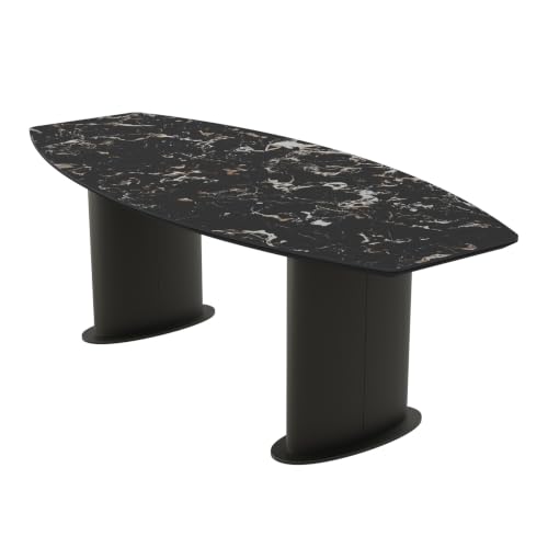 Image of Wakefit Crosne Dining Table - Portoro Black - 6 Seater I Marble Finish I Vitrified Tile Top I Portoro Black