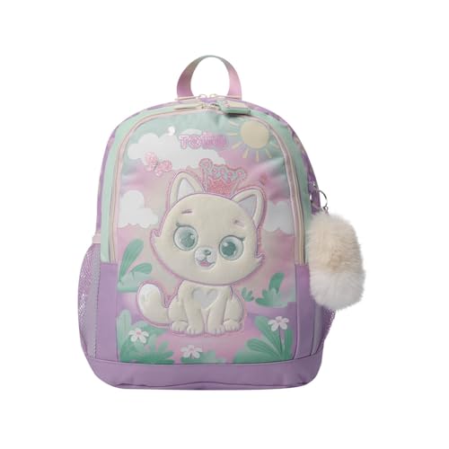 TOTTO - Mochila Infantil, Modelo Queen Cat M, Mochila Mediana, Capacidad 9 L, 2 Compartimentos, 2 Bolsillos Botella, Organizador Interno, Correas Acolchadas, Resistente y Duradera, Color Rosa