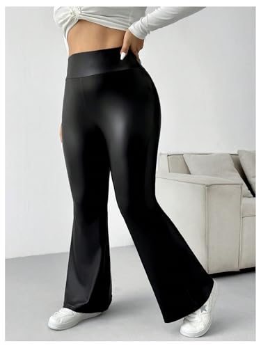 WDIRARA Women's Plus Size Leather Flare Leg Pants High Waist Fashion Casual Long Trousers3