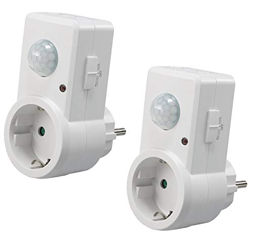 ChiliTec Bewegungsmelder mit Steckdose 230V Zwischenstecker einstellbar 9m Reichweite Leistung max. 1200W LED geeignet schaltet ab 1 Watt 2 Stück Weiß