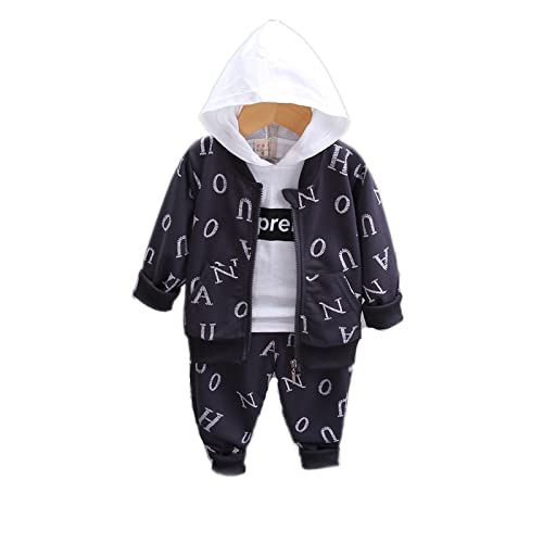 Bold N Elegant Full Sleeve Alphabet Text Print Hoodie T-shirt with Jacket & Pants 3 piece Winter Clothing Set for Infant Toddler Baby Boy Girl Kids