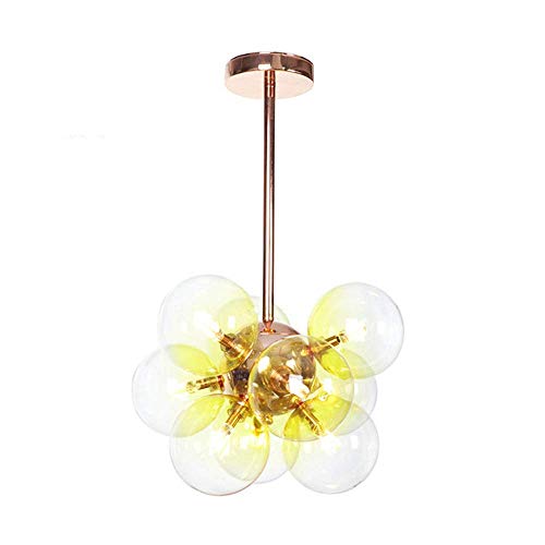 NZDY Lampe de Lustre En Or Rose Nordique 9 Têtes Lumières G4 Base Pendentif Lumières Boule de Verre Moderne Plafond Moléculaire Suspension Lampe Luminaire Pour Salon Chambre Cuisine,Jaune