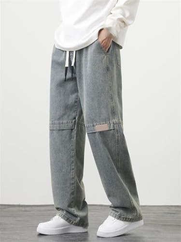 Men's Retro Jeans Large Size Drawstring Wide Leg Denim Pants Casual Straight Trousers2
