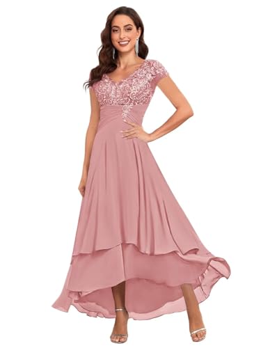 BOLENSYE Tea Length Mother of The Bride Dresses for Wedding Chiffon Lace Ruched Formal Evening Party Gown with Sleeves4