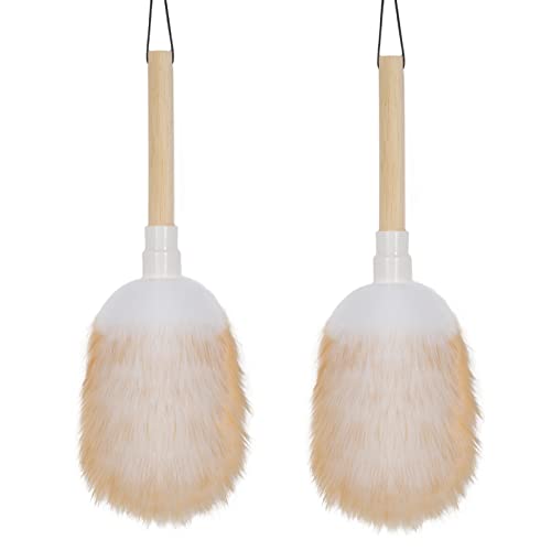 Lammwoll-Staubwedel 2er-Set - Holzgriff mit Seil, Waschbar, Kleiner Handstaubwedel für Wandpflanzen, Schreibtisch