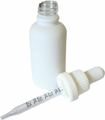 (120 Pack) 30ml Glass Dropper Bottles w/Measurements & Tamper Proof Lid | Matte White Bottle & White Cap | Concentrate, Medicine, Makeup, Supplement or Oil Containers, 878221582147