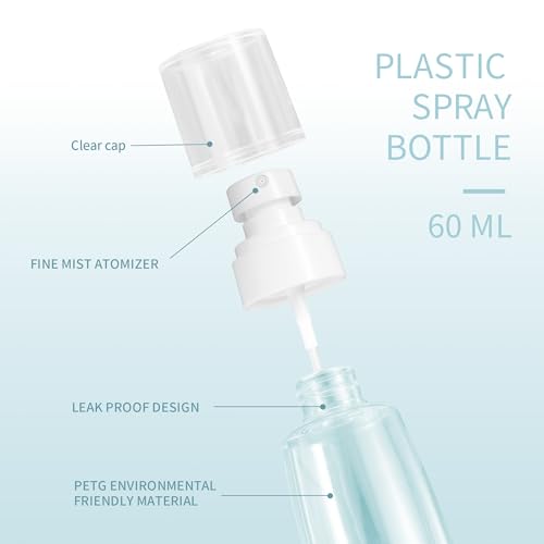 9 Pcs Travel Spray Bottle 60ml/2oz Leak Proof Fine Mist Spray Bottles Empty Mini Makeup Face Spray Bottle Clear Refillable Travel Containers for Perfume Cosmetic Essential Oil, 3 Color(120pcs Labels)3