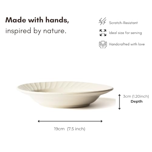 Image of Beyond Homes Ceramic Pasta Plates Shallow, 19 cm, Set of 4, Solid White | Matte Finish Ceramic Pasta Bowl | Flat Stoneware Pasta and Maggie Bowl | Chip-Resistant | Microwave Safe; (4, White Matte)