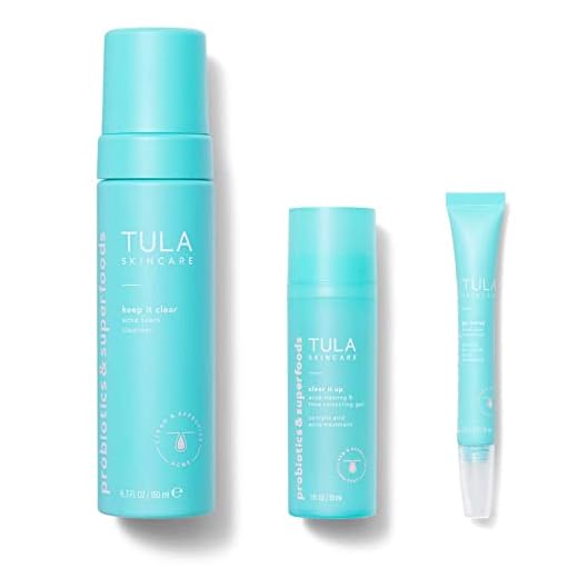 TULA Skin Care Goodbye Breakouts Level 2 Acne-Fighting Routine Kit | Clear Up Acne, Targets Breakouts & Prevents Future Acne, Contains Salicylic Acid and Probiotic Extracts | 3-Step Kit