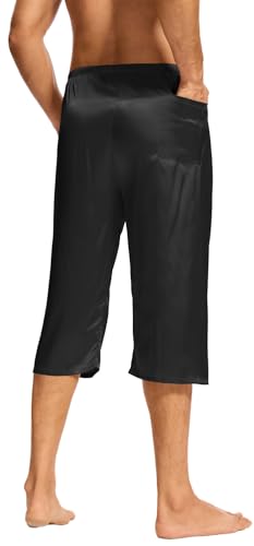 Men Satin Silk Capri Pajama Pant Long Pj Bottoms Soft Silky Lounge Sleep Pants with a Pocket4