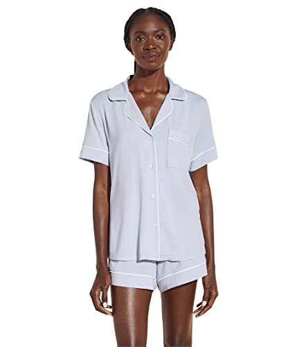Eberjey Gisele - Conjunto de pijama clásico para mujer, camisa de manga corta con botones y bolsillo frontal, pantalones cortos con cintura elástica, Azul hielo/marfil, S Eberjey Gisele - Conjunto de pijama clásico para mujer, camisa de manga corta con botones y bolsillo frontal, pantalones cortos con cintura elástica, Azul hielo/marfil, S