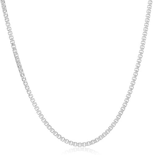 Next Level Jewelry Italian Box Chain Sterling Silver 1MM, 925 Sterling Silver Box Chain Necklace Women, Sterling Silver Chain Women, Thin Sterling Silver Necklace Chain Women Girl, 3mm,20